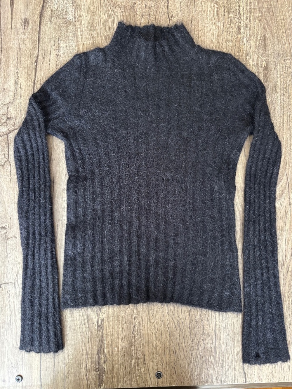 Madewell Alpaca Blend Ribbed Sheer Mockneck Sweater XXS Charcoal Slim Fit Knit